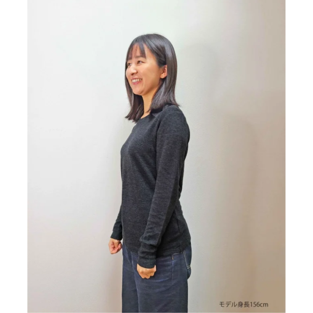 竹布　癒布長袖ラウンドネック